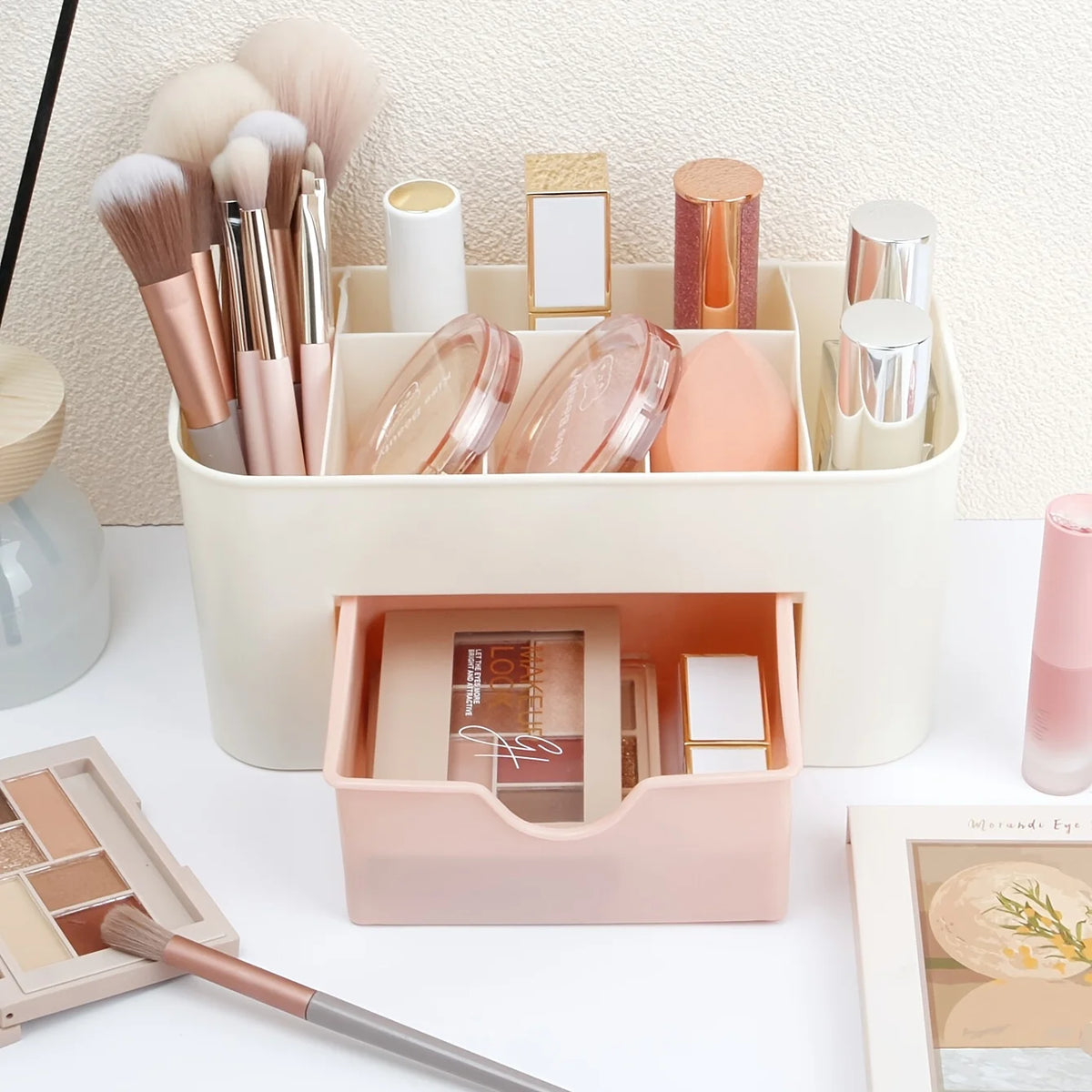 Organizator pentru cosmetice cu sertar și compartimente – Luminora