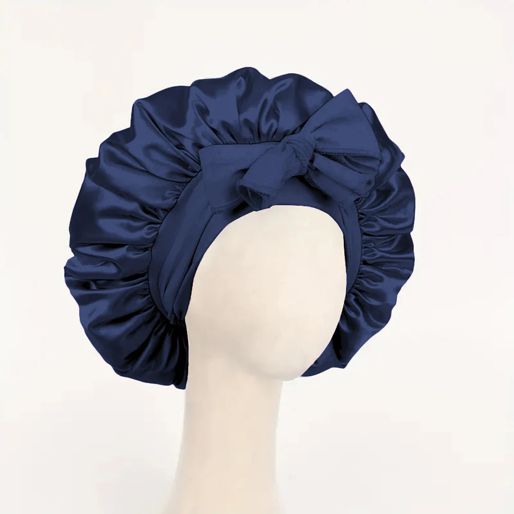Luminora Satin Sleep Bonnet — Navy Blue