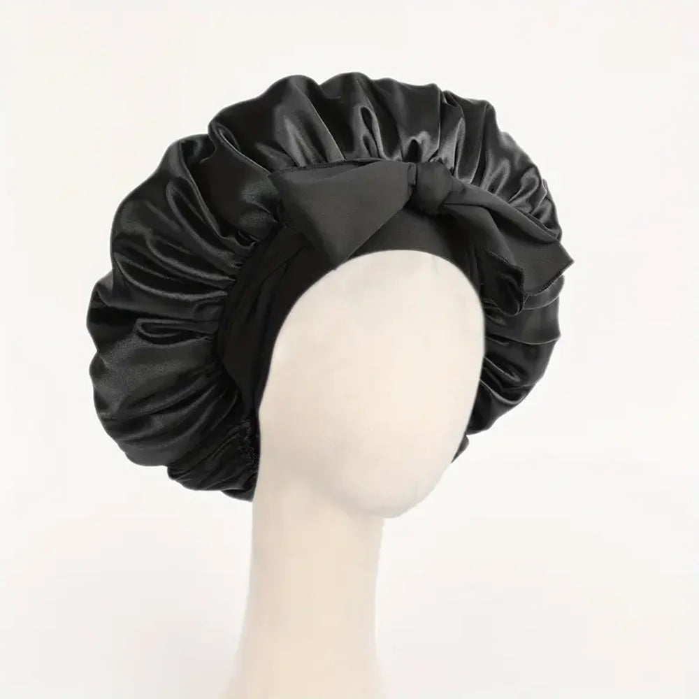 Luminora Satin Sleep Bonnet — Black